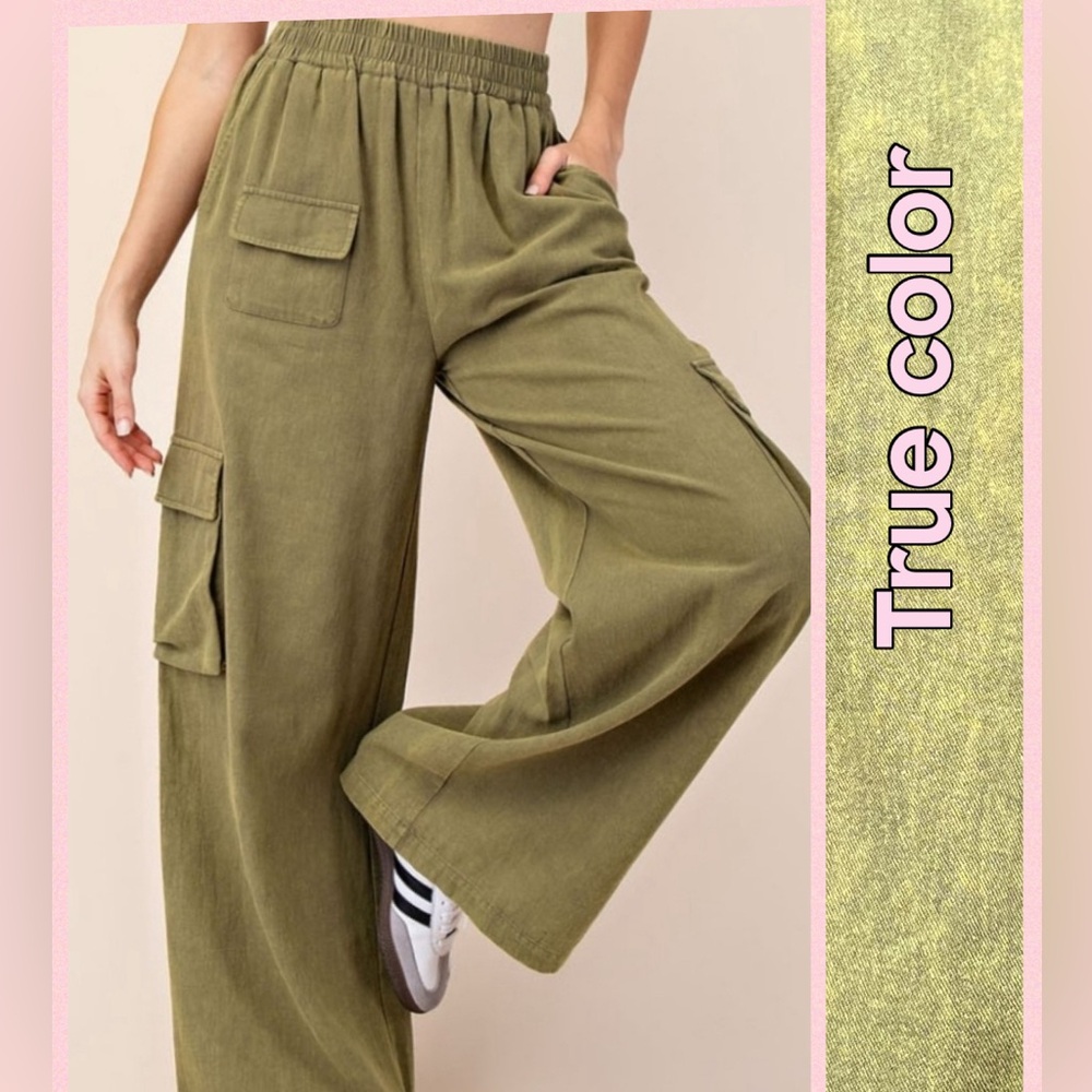 EE Some NWT olive mineral wash Cargo Pants. Wide leg